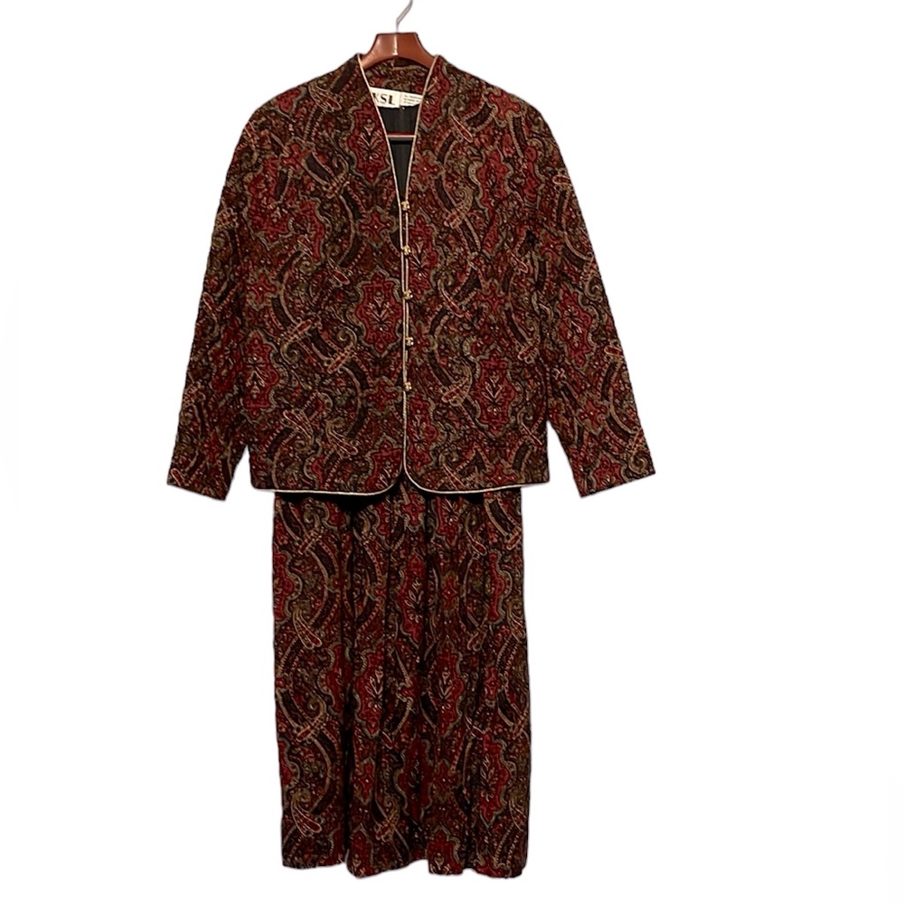 Vintage Quilted Floral Paisley Jacket Dress Set